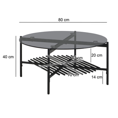 Salontafel Glas Metaal Rond 80x40 cm Zwart, Moderne