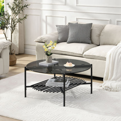 Salontafel Glas Metaal Rond 80x40 cm Zwart, Moderne