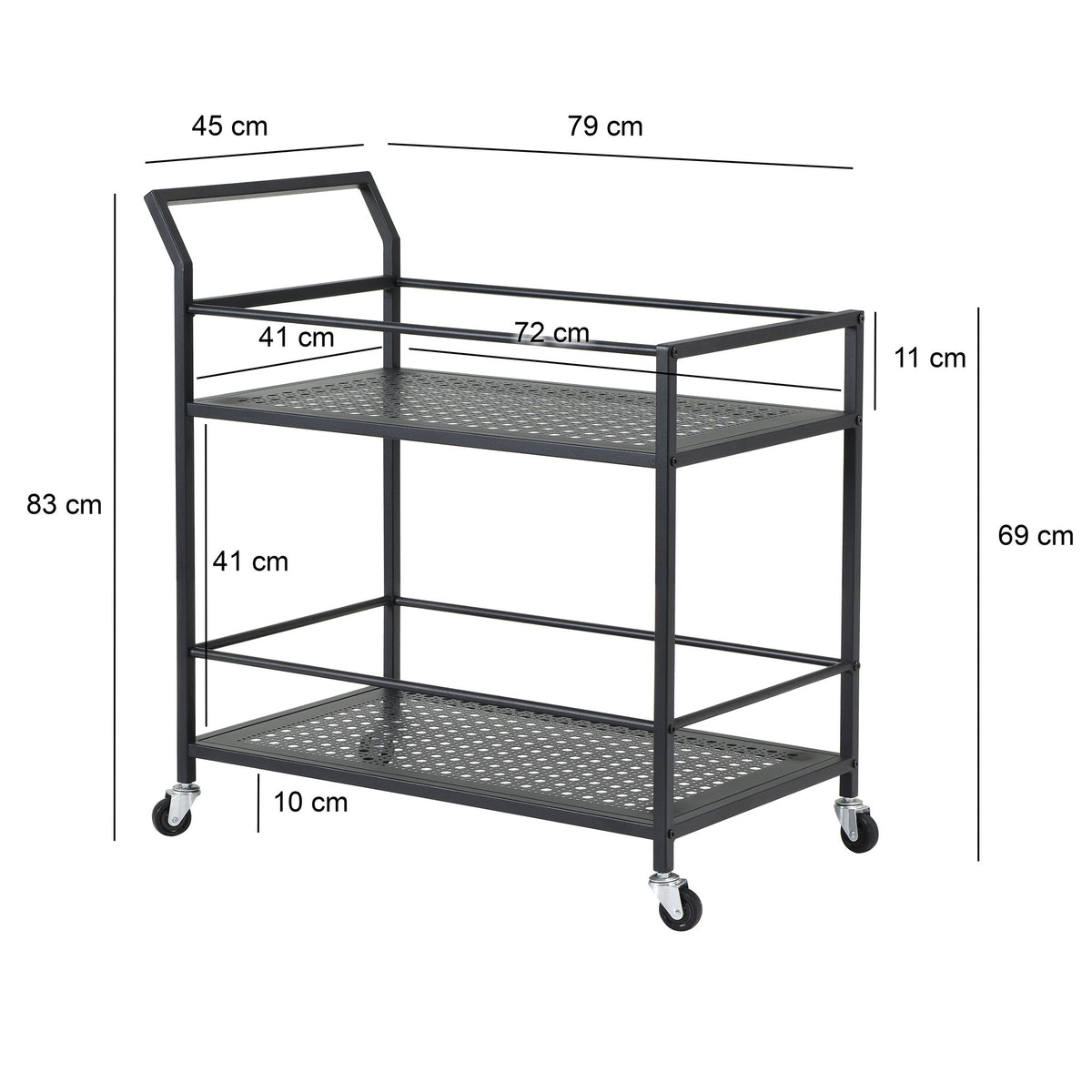 Serveerwagen Metaal Zwart 79x45x83 cm met Wielen