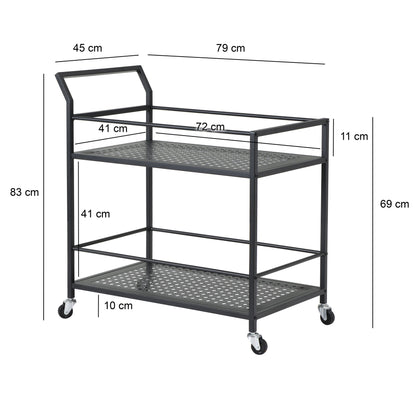 Serveerwagen Metaal Zwart 79x45x83 cm met Wielen