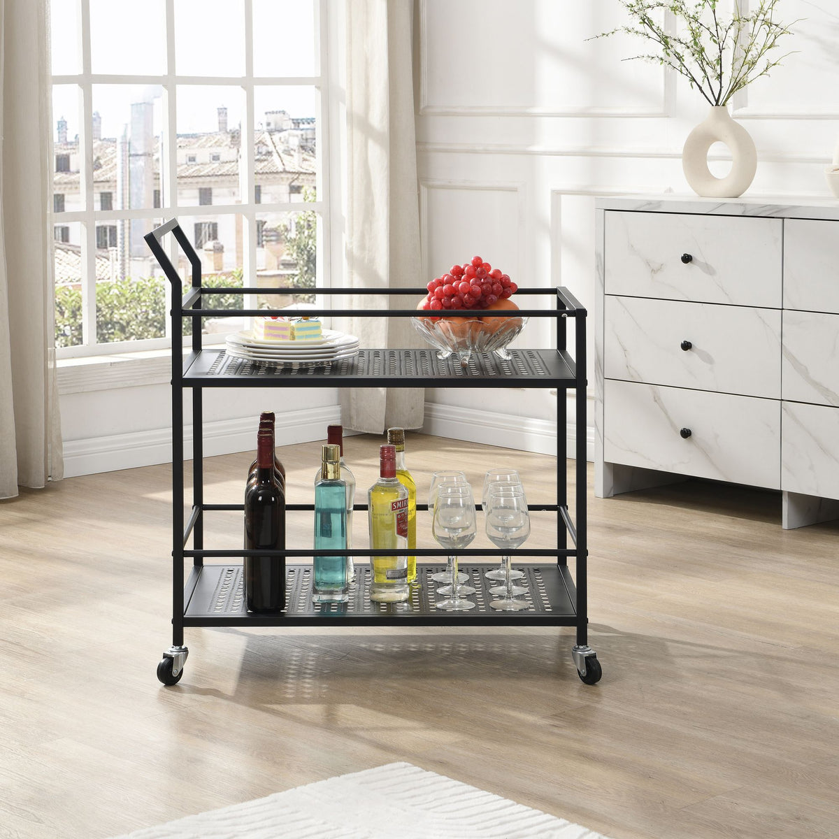 Serveerwagen Metaal Zwart 79x45x83 cm met Wielen