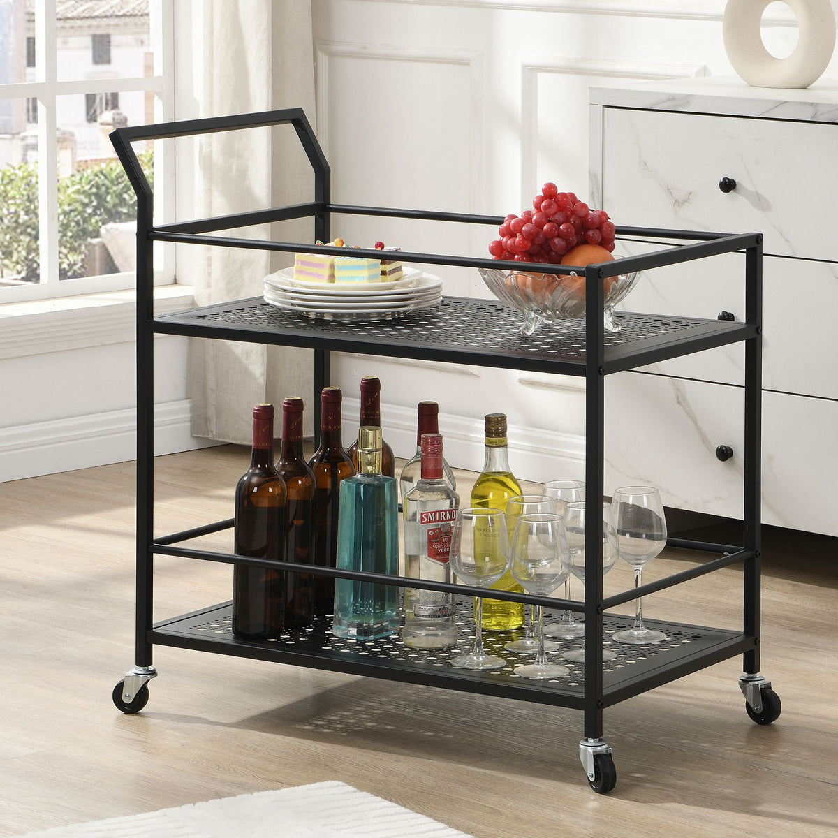 Serveerwagen Metaal Zwart 79x45x83 cm met Wielen