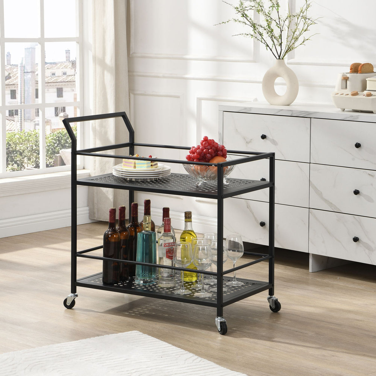 Serveerwagen Metaal Zwart 79x45x83 cm met Wielen