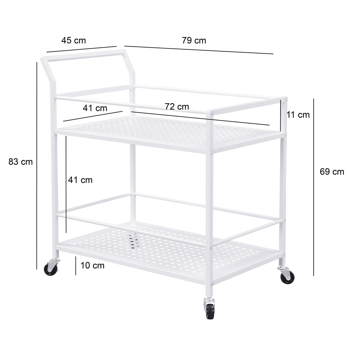 Serveerwagen Metaal Wit 79x45x83 cm met Wielen & Remmen