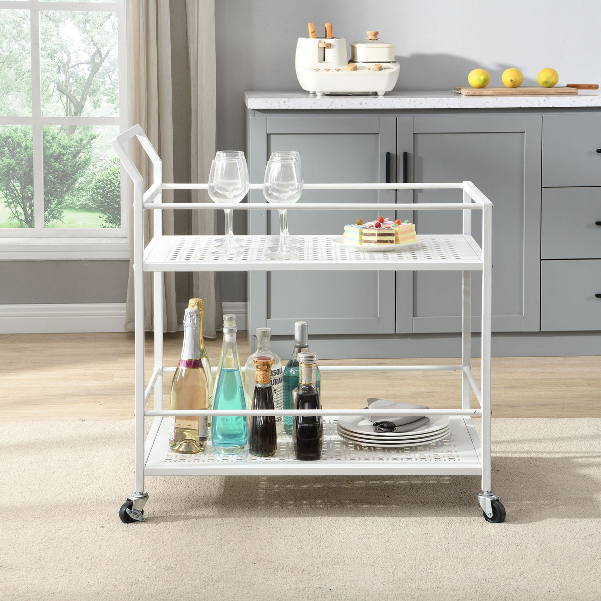 Serveerwagen Metaal Wit 79x45x83 cm met Wielen & Remmen,