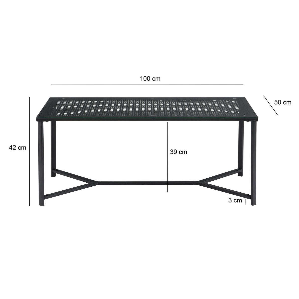 Salontafel Glas Metaal Zwart 100 cm, Rechthoekige
