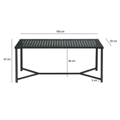 Salontafel Glas Metaal Zwart 100 cm, Rechthoekige