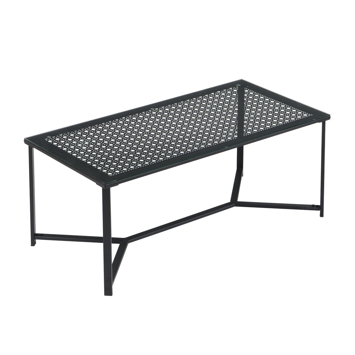 Salontafel Glas Metaal Zwart 100 cm - Rechthoekig