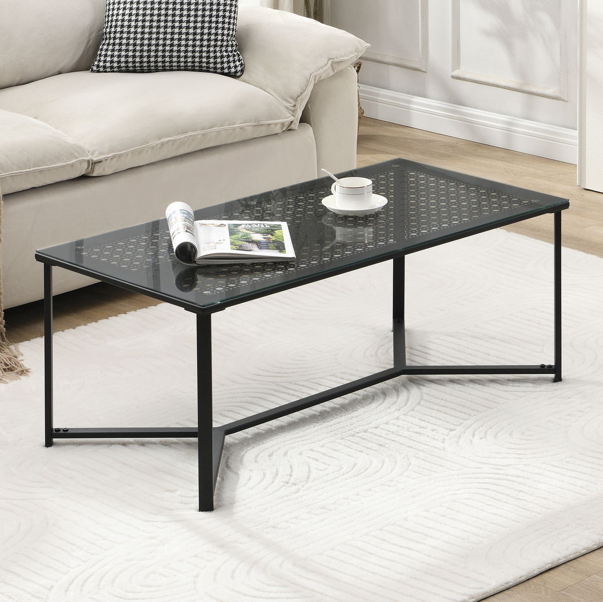 Salontafel Glas Metaal Zwart 100 cm - Rechthoekig