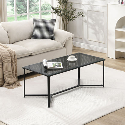 Salontafel Glas Metaal Zwart 100 cm, Rechthoekige