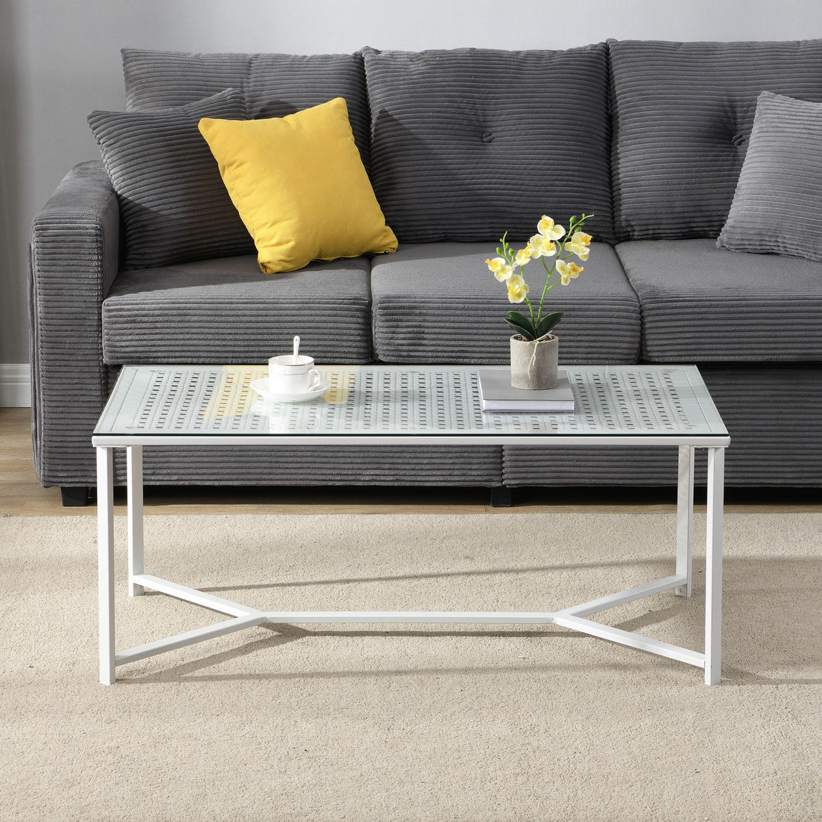 Salontafel Glas Metaal Wit 100 cm - Rechthoekig