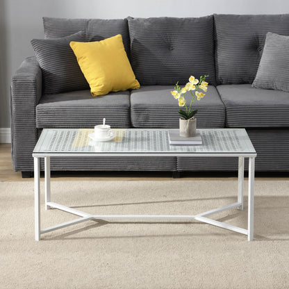 Salontafel Glas Metaal Wit 100 cm - Rechthoekig