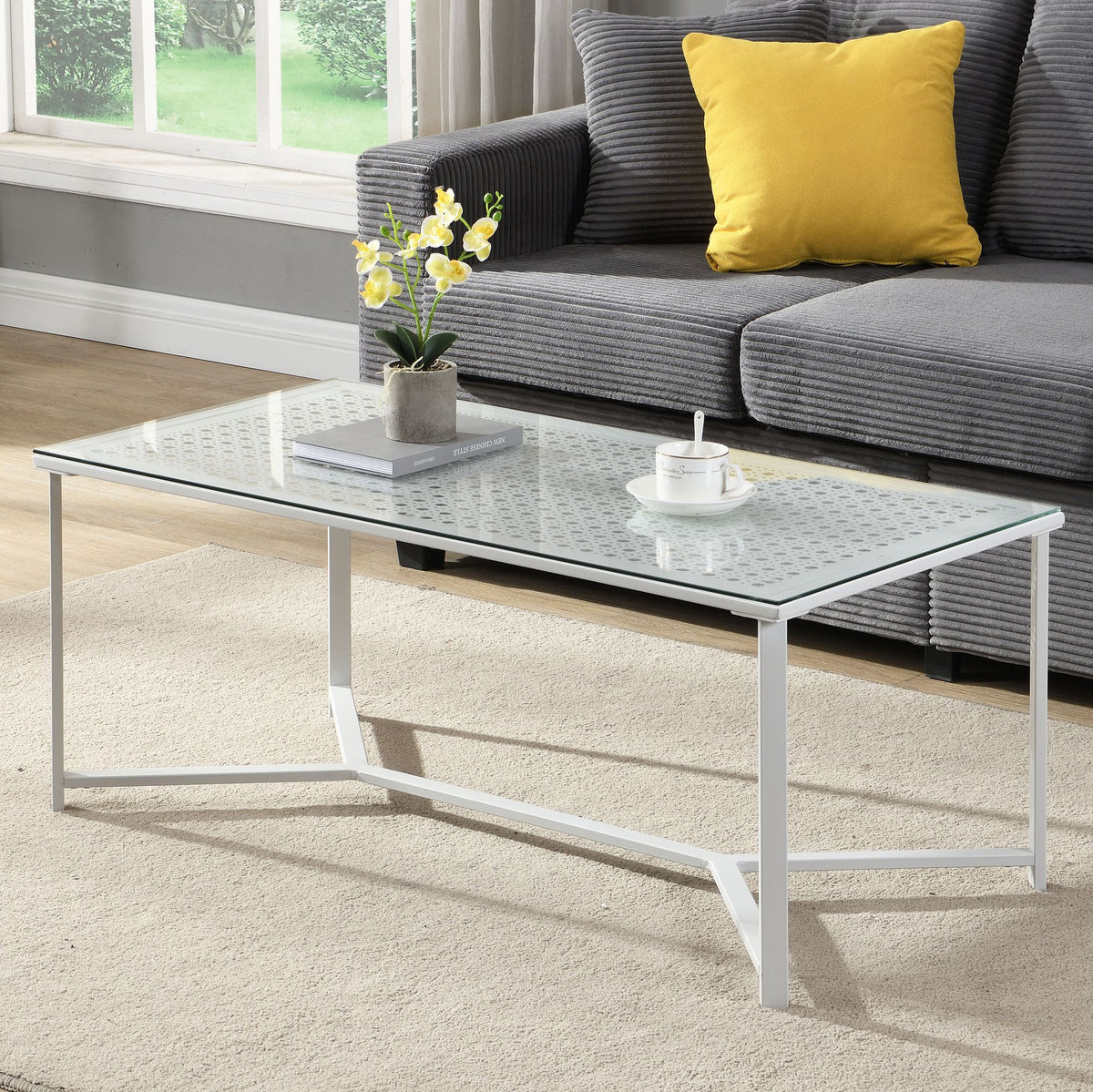 Salontafel Glas Metaal Wit 100 cm - Rechthoekig