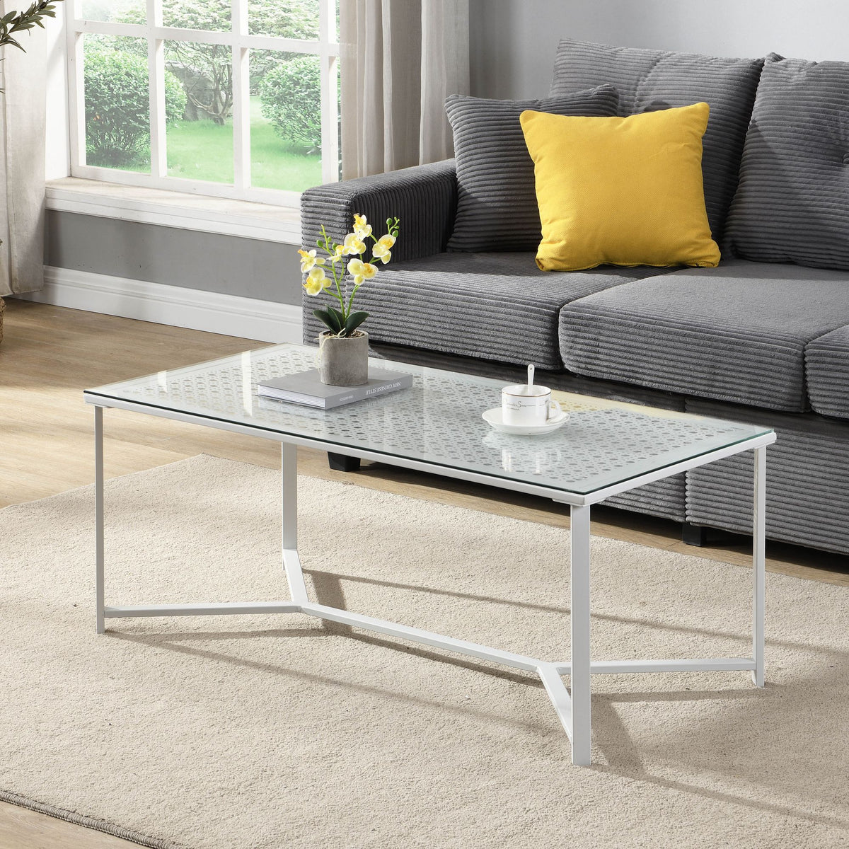 Salontafel Glas Metaal Wit 100 cm - Rechthoekig