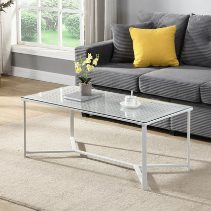 Salontafel Glas Metaal Wit 100 cm - Rechthoekig