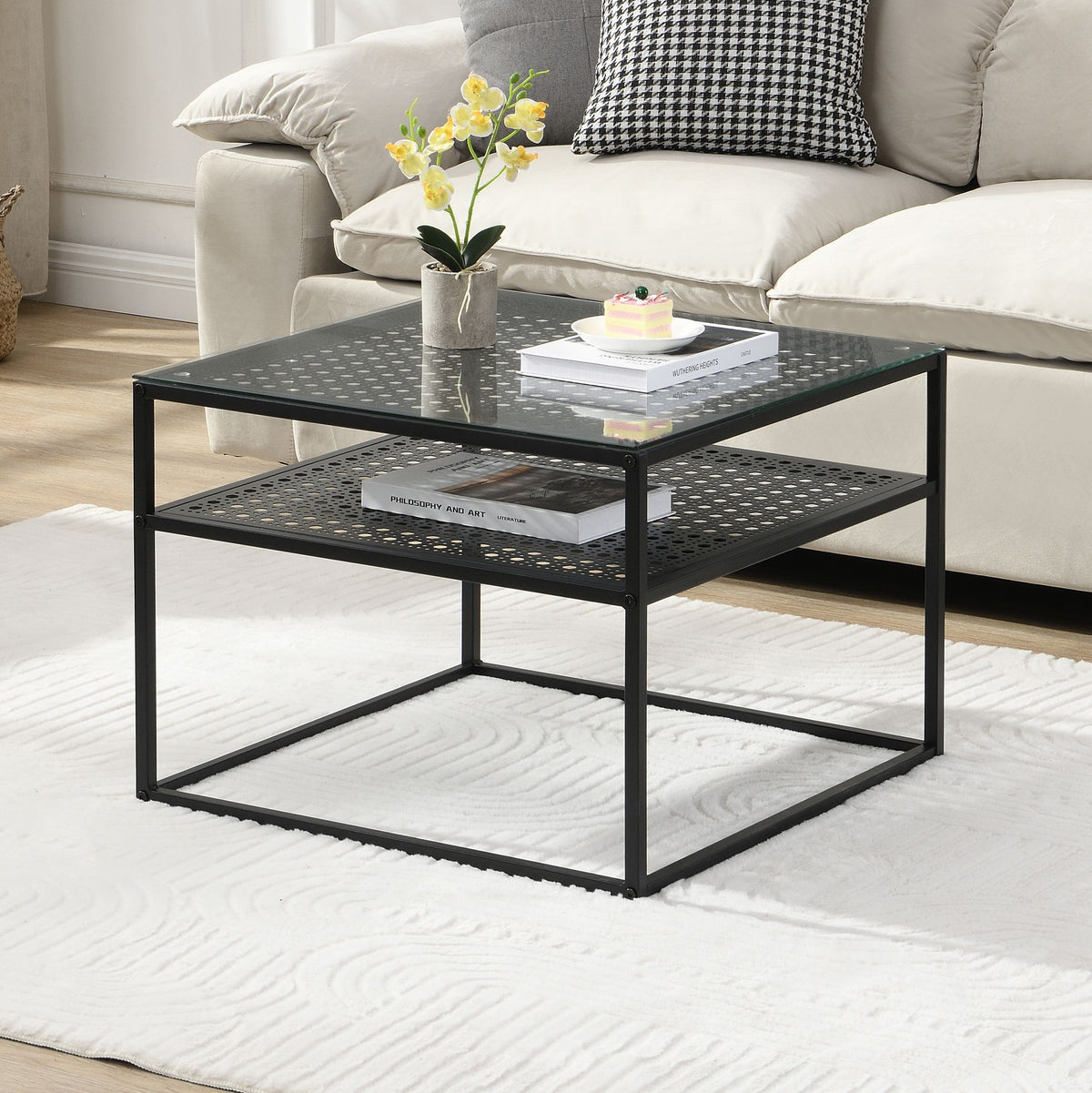 Salontafel Glas Metaal Zwart 60x60x45 cm - Vierkant