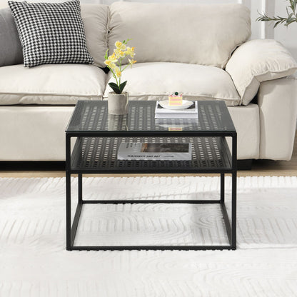 Salontafel Glas Metaal Zwart 60x60x45 cm - Vierkant