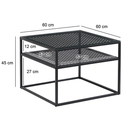 Salontafel Glas Metaal Zwart 60x60x45 cm - Vierkant
