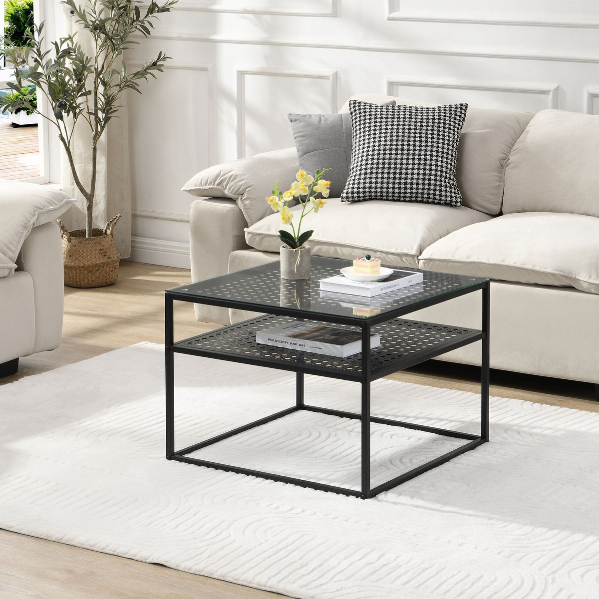 Salontafel Glas Metaal Zwart 60x60x45 cm - Vierkant