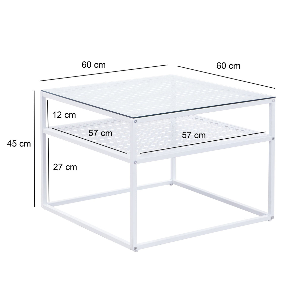 Salontafel Glas Metaal Wit 60x60x45 cm - Vierkant