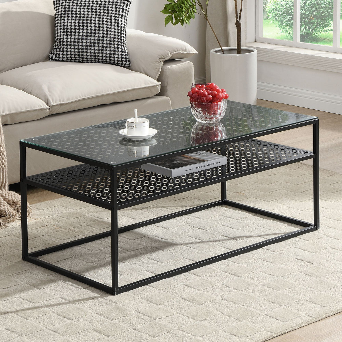 Salontafel Glas Rechthoekig 100 cm Zwart - Modern