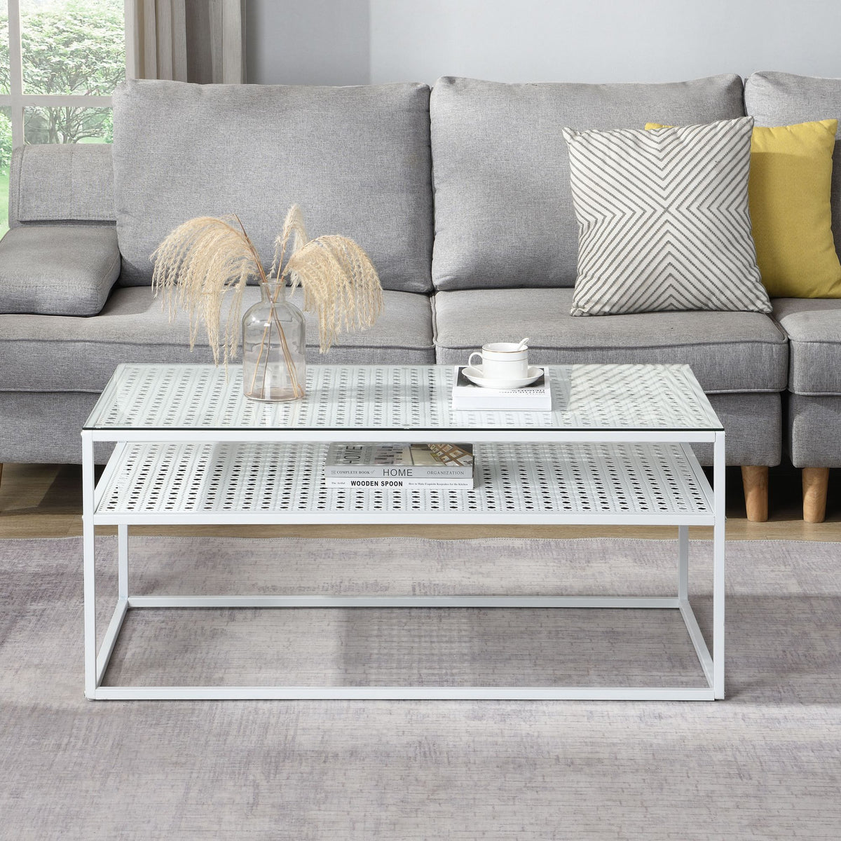 Salontafel Glas Rechthoekig 100 cm Wit, Moderne