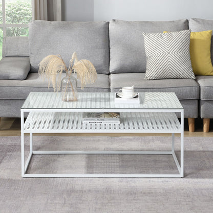 Salontafel Glas Rechthoekig 100 cm Wit, Moderne