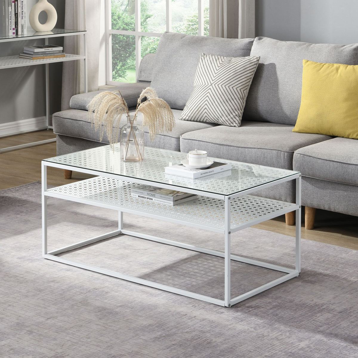 Salontafel Glas Rechthoekig 100 cm Wit, Moderne