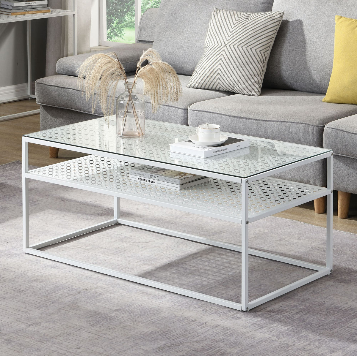 Salontafel Glas Rechthoekig 100 cm Wit, Moderne