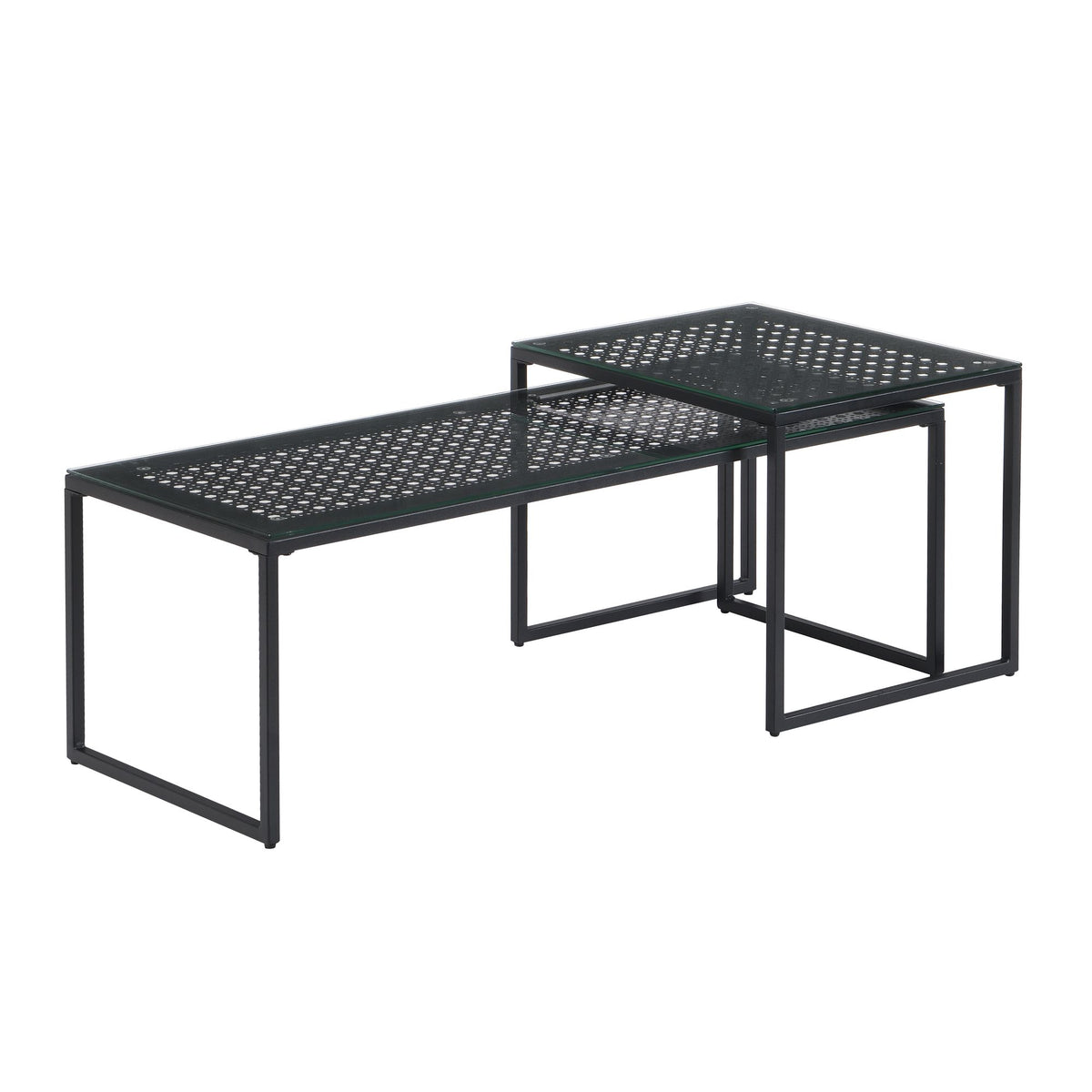 Bijzettafels Glas Metaal Set van 2 Moderne Salontafels Zwart