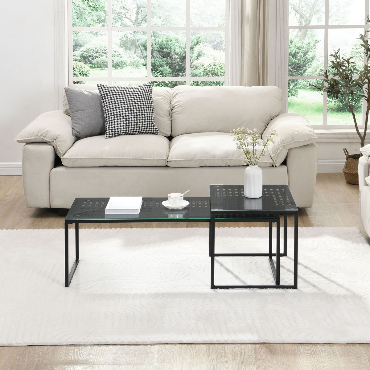 Bijzettafels Glas Metaal Set van 2 Moderne Salontafels Zwart