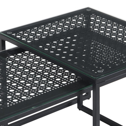Bijzettafels Glas Metaal Set van 2 Moderne Salontafels Zwart