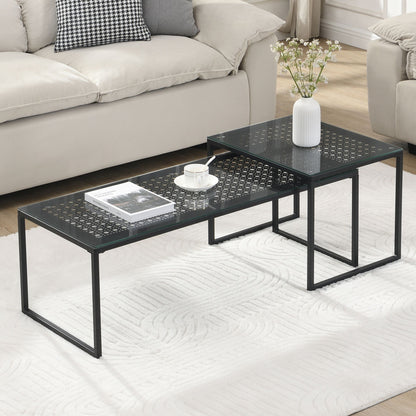 Bijzettafels Glas Metaal Set van 2 Moderne Salontafels Zwart