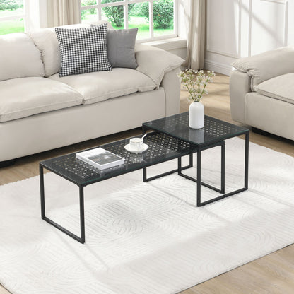 Bijzettafels Glas Metaal Set van 2 Moderne Salontafels Zwart