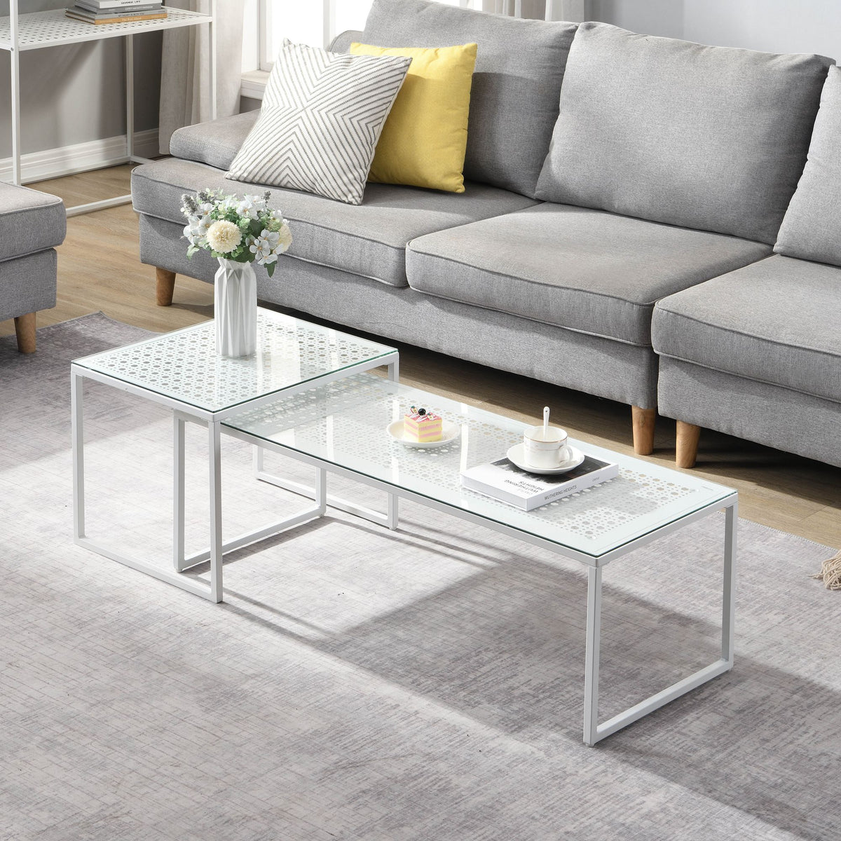 Bijzettafels Glas Metaal Set van 2 Moderne Salontafel