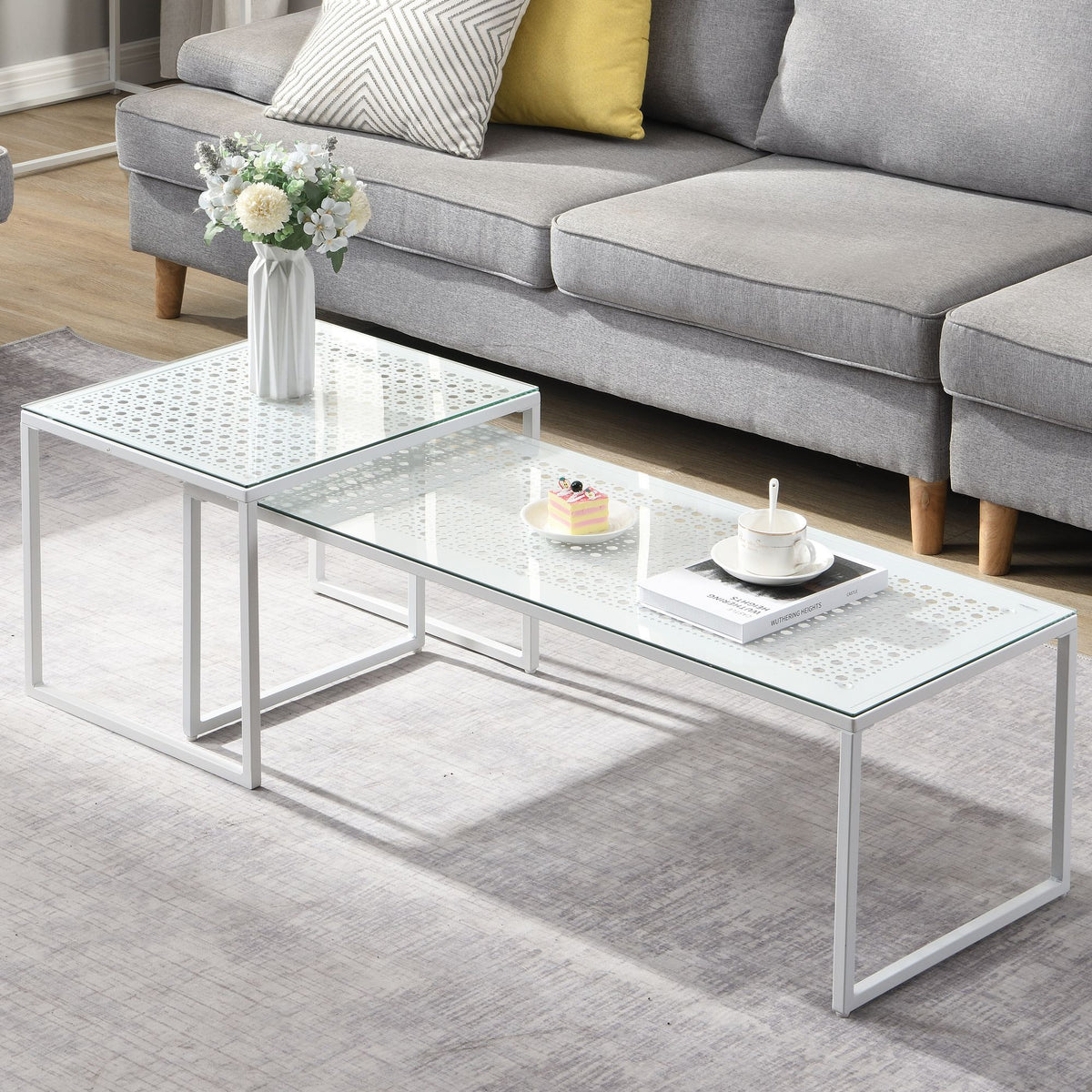 Bijzettafels Glas Metaal Set van 2 Moderne Salontafel