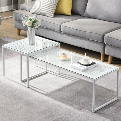Bijzettafels Glas Metaal Set van 2 Moderne Salontafel