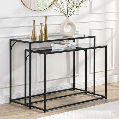 Consoletafel Set van 2 Zwart Metaal met Glazen Blad,