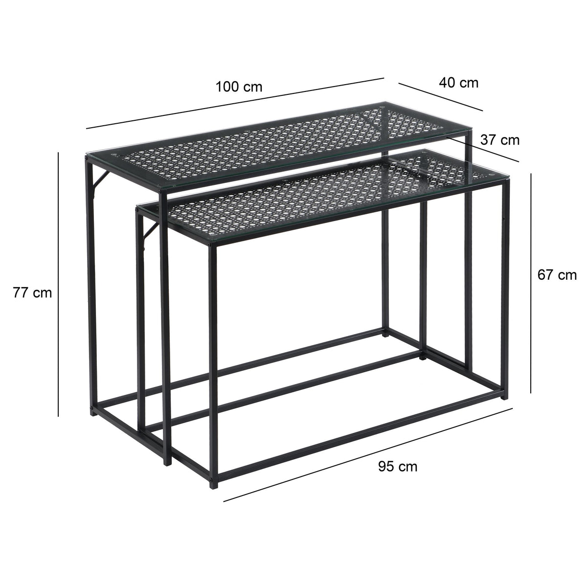 Consoletafel Set van 2 Zwart Metaal met Glazen Blad