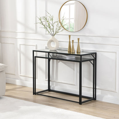 Consoletafel Set van 2 Zwart Metaal met Glazen Blad,