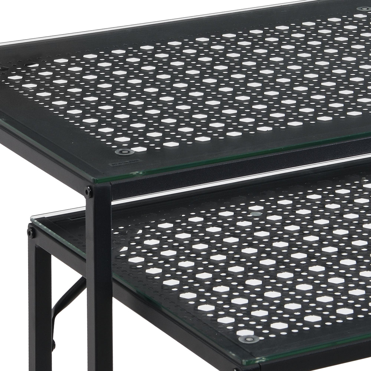 Consoletafel Set van 2 Zwart Metaal met Glazen Blad
