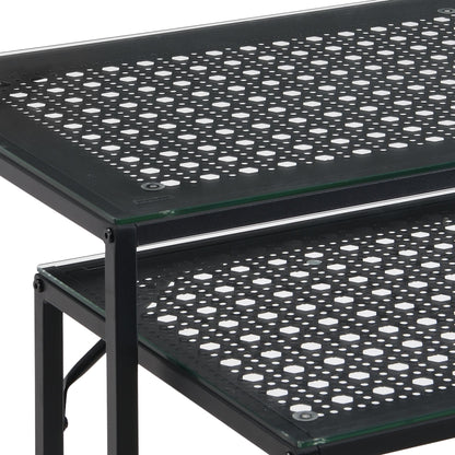 Consoletafel Set van 2 Zwart Metaal met Glazen Blad,