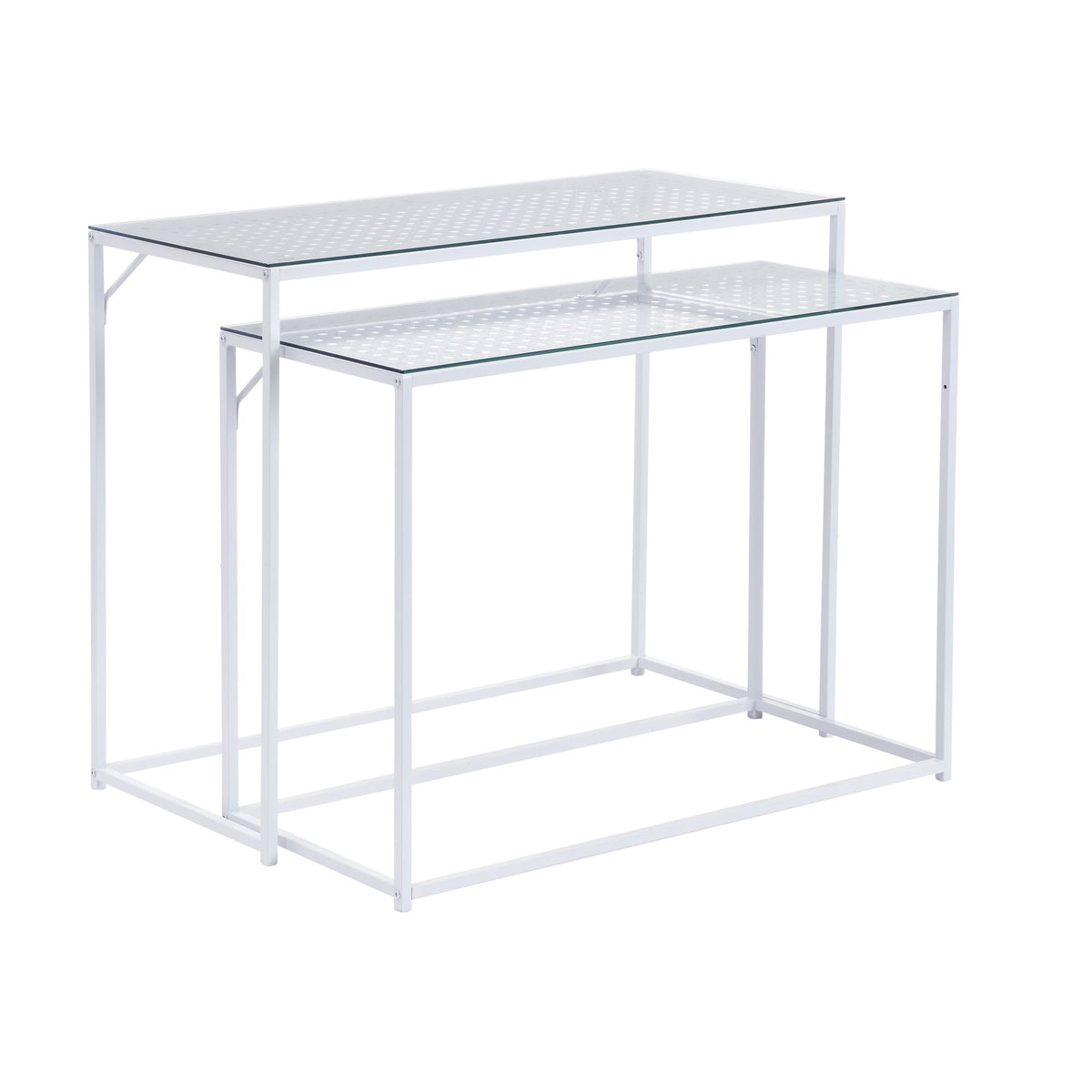 Consoletafel Set van 2 Wit Metaal met Glazen Blad