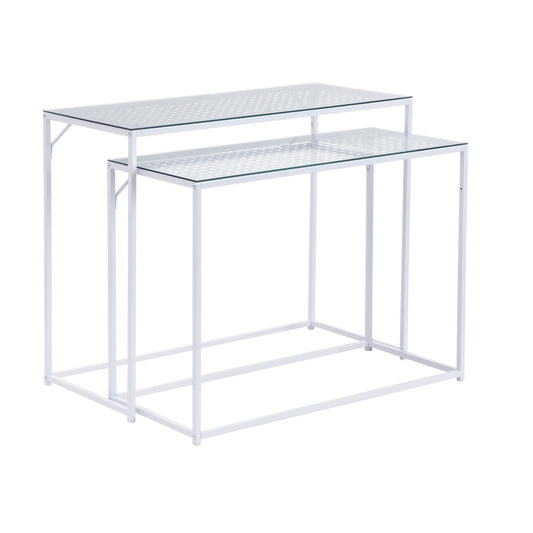 Consoletafel Set van 2 Wit Metaal met Glazen Blad