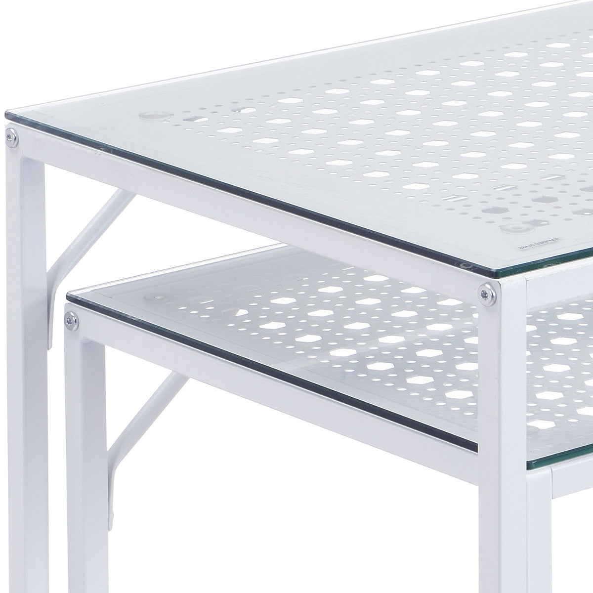 Consoletafel Set van 2 Wit Metaal met Glazen Blad