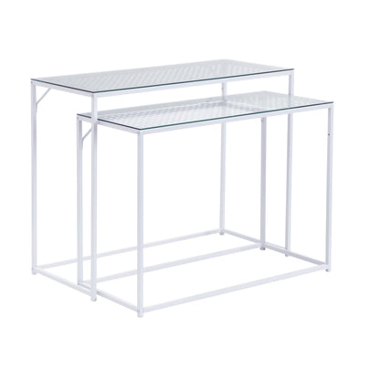 Consoletafel Set van 2 Wit Metaal met Glazen Blad