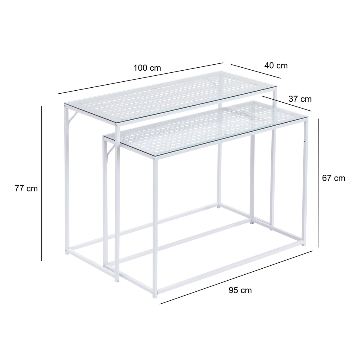 Consoletafel Set van 2 Wit Metaal met Glazen Blad