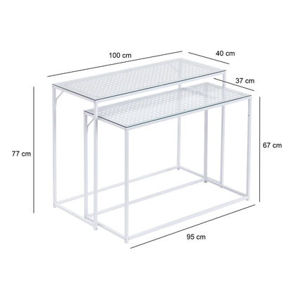 Consoletafel Set van 2 Wit Metaal met Glazen Blad