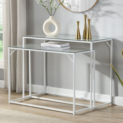 Consoletafel Set van 2 Wit Metaal met Glazen Blad,