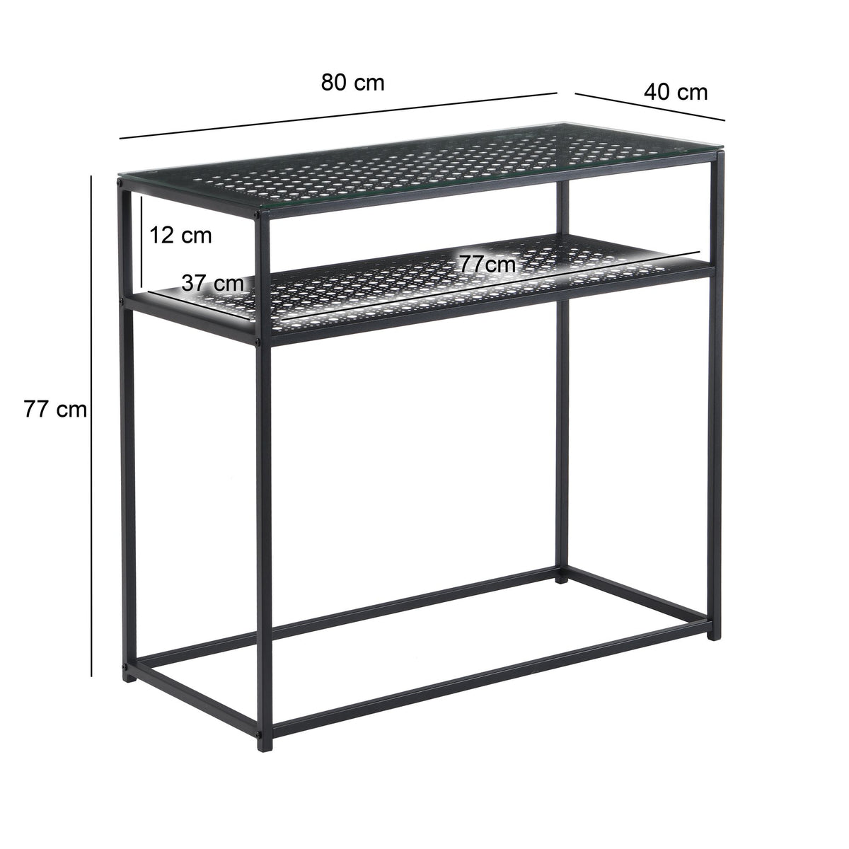 Consoletafel Glas Metaal 80x40x77 cm Haltafel Zwart